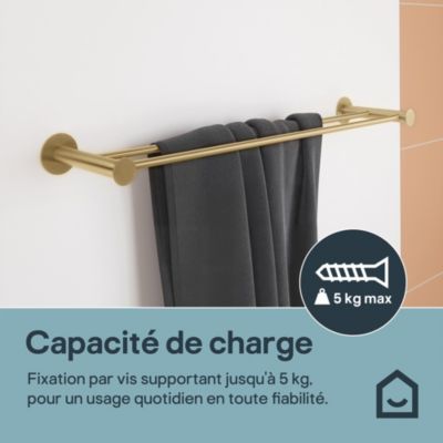 Porte-serviettes double mural en acier inoxydable or l.60 cm Cavally GoodHome