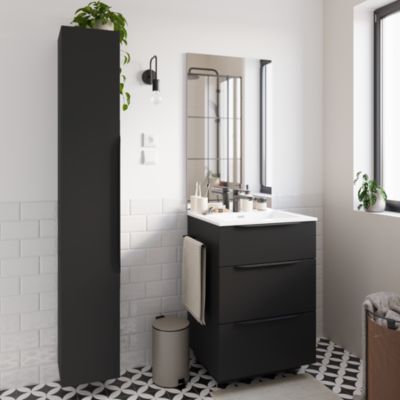 Porte serviettes l.39 cm en métal noir pour meuble sous vasque, Pamili