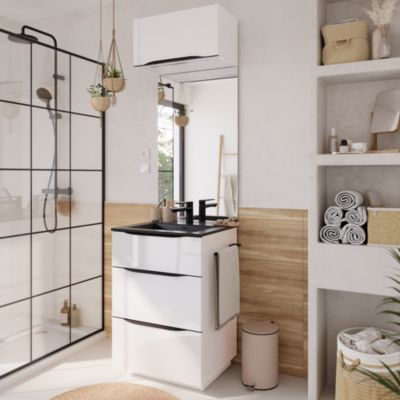 Porte serviettes l.39 cm en métal noir pour meuble sous vasque, Pamili