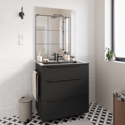 Porte serviettes l.39 cm en métal noir pour meuble sous vasque, Pamili
