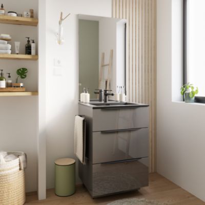 Porte serviettes l.39 cm en métal noir pour meuble sous vasque, Pamili
