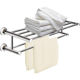 Porte Serviettes Mural avec 6 Barres Support de Serviette de Salle de Bain 2 Couches pour Placer et Suspendre