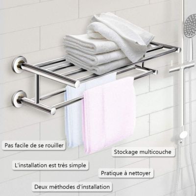 RETYOVE Porte-Serviettes Blanc Mural Barres Porte-Serviettes Multicouche avec Crochets Espace Aluminium Porte Serviette pour Salle de Bain, Cuisine d'hôtel, Style Contemporain 3 Layer 40cm