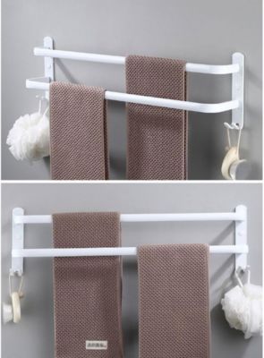 Porte-serviettes mural avec crochets Space porte-serviettes en aluminium pour salle de bain (30 cm, blanc, 2 couches)
