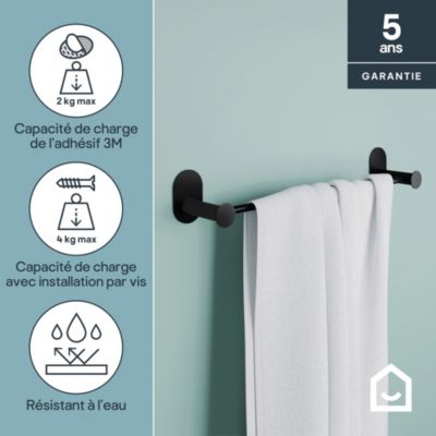 Porte-serviettes mural en acier inoxydable noir l.40 cm Cavally GoodHome