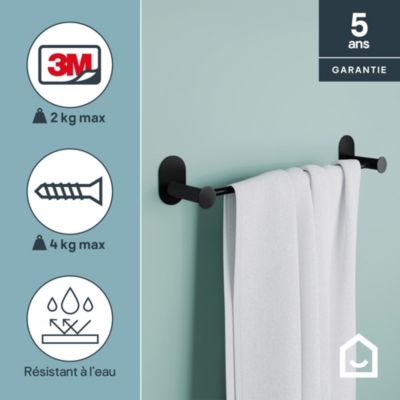 Porte-serviettes mural en acier inoxydable noir l.40 cm Cavally GoodHome