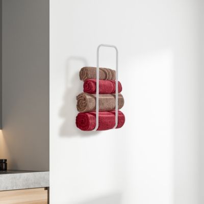 Porte serviettes mural en acier pour salle de bain coloris blanc pour 5 serviettes L.20 x P.15,6 x H.60 cm