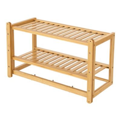 Porte-serviettes Bambou 4 Barres Relaxdays - Avec étagère, Pliable, 153x53.5x30cm