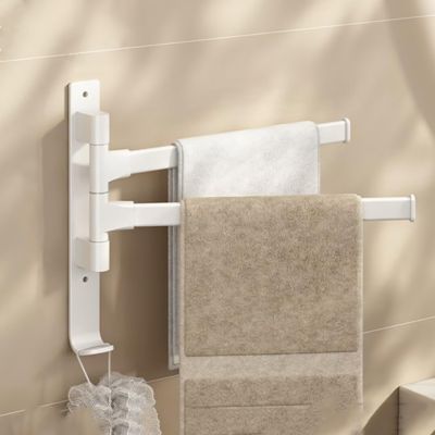 Porte-serviettes mural sans perçage - Pivotant - 2 bras - Auto-adhésif - Blanc
