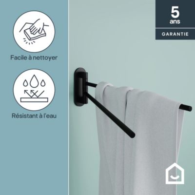 Porte-serviettes pivotant mural en acier inoxydable noir Cavally GoodHome