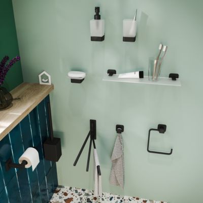 Porte-serviettes pivotant mural en acier inoxydable noir Teesta GoodHome