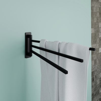 Porte-serviettes pivotant mural en acier inoxydable noir Teesta GoodHome