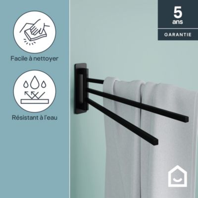 Porte-serviettes pivotant mural en acier inoxydable noir Teesta GoodHome