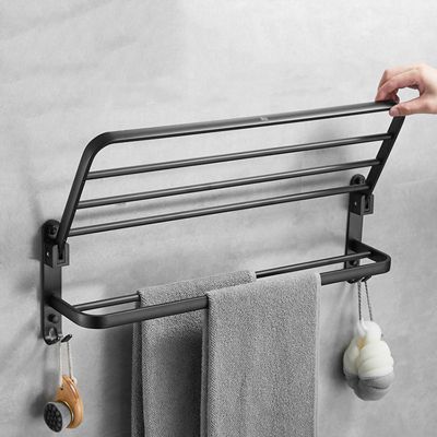 Relaxdays Porte-Serviettes 2 Barres - Support Non Fixe Salle De Bain Bambou Et Fer Noir