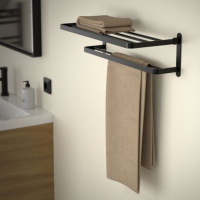 Porte Serviettes Salle De Bain 80cm - 3 Tiges - Alliage Aluminium - Sans Percage Ou Adhésif - Noir Mat