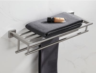 Porte Serviettes Salle de Bain Porte Serviettes Mural Double Barres Porte Serviettes avec Étagère 60 cm Finition Polie