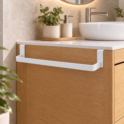 Porte-serviettes sans perçage de 36 cm en acier inoxydable finition BLANC mat Kibath