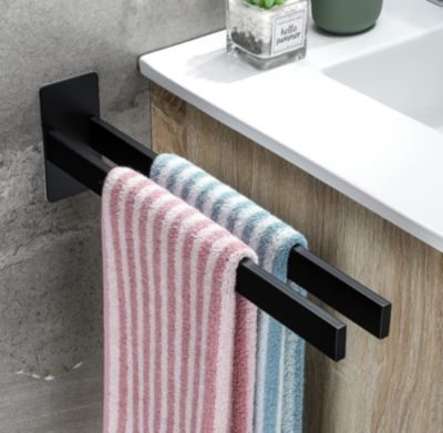 Porte serviettes sans perçage porteserviettes double carré en acier inoxydable porte serviettes 39CM