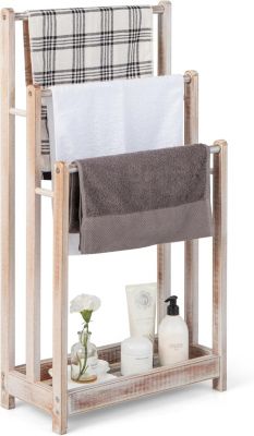 Porte Serviettes sur Pied en Bois Massif Porte Serviettes avec 3 Barres Hauteur Différente