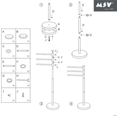 Porte-serviettes sur pieds - MSV - 3 branches - Acier Inox - Gris