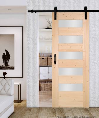 Porte seule 5 Vitrages HORIZON bois épicéa 2040 x 730