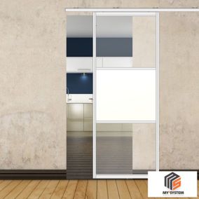 Porte simple coulissante droite H 2088 x L 867 mm - 3 verres horizontaux - mixte 2 clairs + 1 opale - blanc