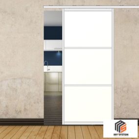 Porte simple coulissante droite H 2088 x L 967 mm - 3 verres horizontaux - trempé 6 mm opale - blanc