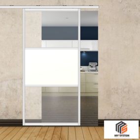 Porte simple coulissante gauche H 2088 x L 1067 mm - 3 verres horizontaux - mixte 2 clairs + 1 opale - blanc