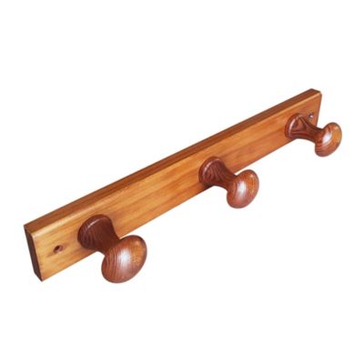 Portemanteau Patère mur 3 boutons bois pin laqué miel 356 X 50 X 72 MM
