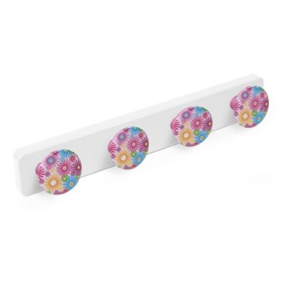 Portemanteau Patère mur résine ABS blanc boutons fleures couleures VERTCIAL 410x60MM
