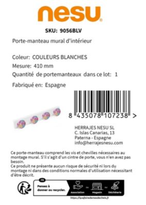 Portemanteau Patère mur résine ABS blanc boutons fleures couleures VERTCIAL 410x60MM