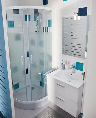 Portes de douche angle circulaire, profilé blanc, Cooke & Lewis Onega sérigraphié 80 x 80 cm