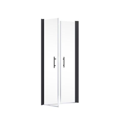 Portes de douche battantes, 90 x 192 cm, Schulte NewStyle, verre transparent anticalcaire, profilé noir