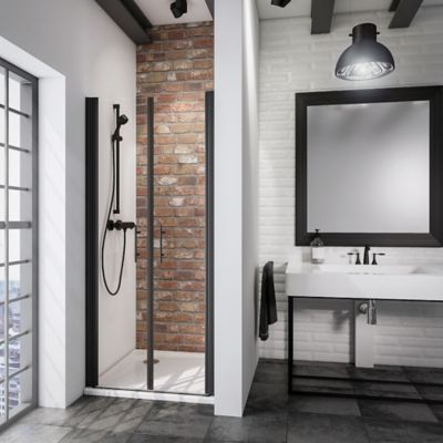 Portes de douche battantes l.70 x H.192 cm, verre transparent anticalcaire, profilé noir mat, Schulte NewStyle