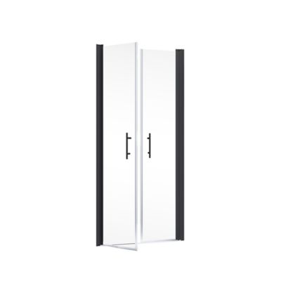 Portes de douche battantes l.70 x H.192 cm, verre transparent anticalcaire, profilé noir mat, Schulte NewStyle