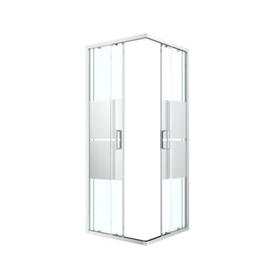 Portes de douche coulissantes accès d'angle l.80 x L.80 x H.195 cm, bandes miroir, profilés alu chrome, GoodHome Ledava