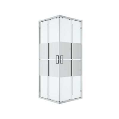 Portes de douche coulissantes accès d'angle l.80 x L.80 x H.195 cm, bandes miroir, profilés aluminium chrome, GoodHome Ledava