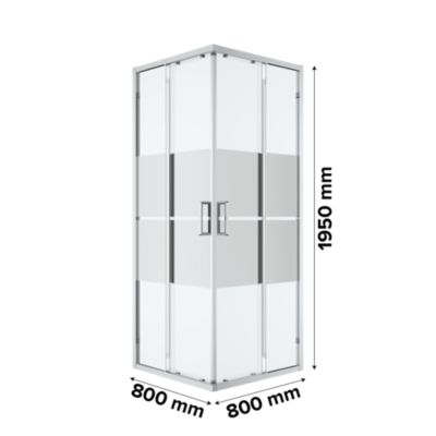 Portes de douche coulissantes accès d'angle l.80 x L.80 x H.195 cm, bandes miroir, profilés aluminium chrome, GoodHome Ledava