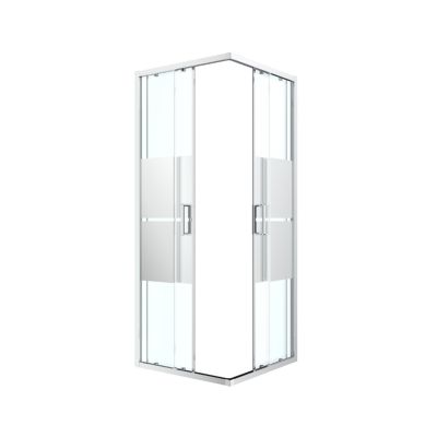 Portes de douche coulissantes accès d'angle l.80 x L.80 x H.195 cm, bandes miroir, profilés aluminium chrome, GoodHome Ledava
