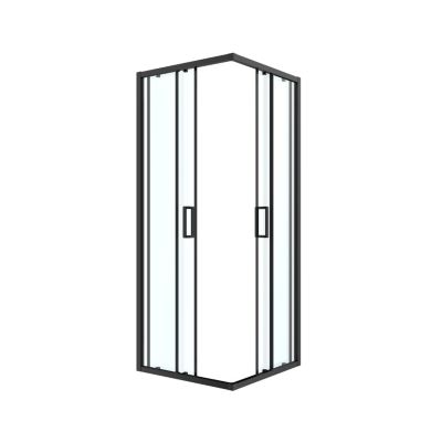 Portes de douche coulissantes accès d'angle l.80 x L.80 x H.195 cm, verre transparent, profilés alu noir, GoodHome Ledava
