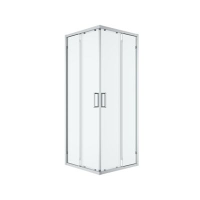 Portes de douche coulissantes accès d'angle l.80 x L.80 x H.195 cm, verre transparent, profilés aluminium chrome, GoodHome Ledava