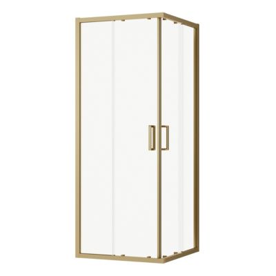 Portes de douche coulissantes accès d'angle L.80 x l.80 x H.195 cm, verre transparent, profilés aluminium doré, GoodHome Ledava