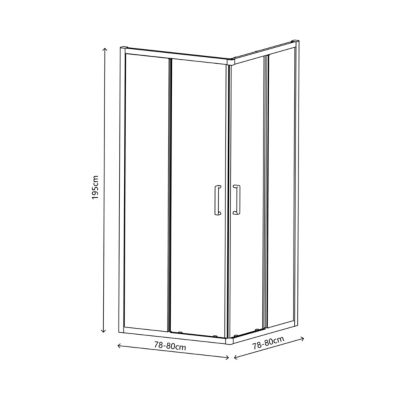 Portes de douche coulissantes accès d'angle L.80 x l.80 x H.195 cm, verre transparent, profilés aluminium doré, GoodHome Ledava