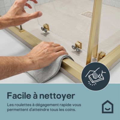 Portes de douche coulissantes accès d'angle L.80 x l.80 x H.195 cm, verre transparent, profilés aluminium doré, GoodHome Ledava