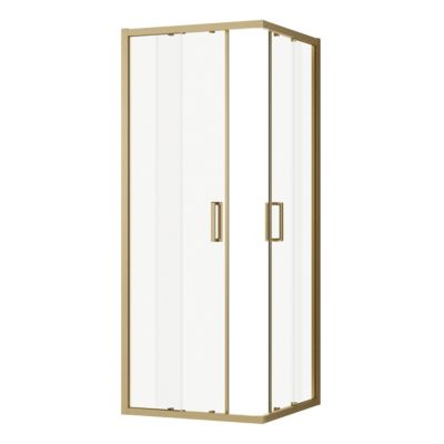 Portes de douche coulissantes accès d'angle L.80 x l.80 x H.195 cm, verre transparent, profilés aluminium doré, GoodHome Ledava