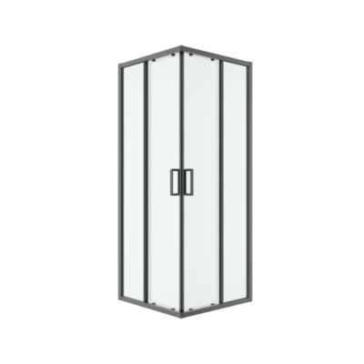 Portes de douche coulissantes accès d'angle l.80 x L.80 x H.195 cm, verre transparent, profilés aluminium noir, GoodHome Ledava