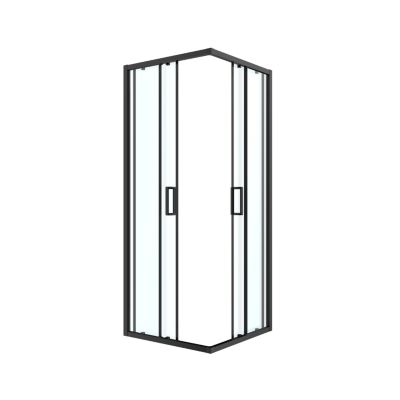 Portes de douche coulissantes accès d'angle l.80 x L.80 x H.195 cm, verre transparent, profilés aluminium noir, GoodHome Ledava