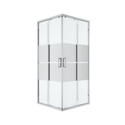 Portes de douche coulissantes accès d'angle l.90 x L.90 x H.195 cm, bandes miroir, profilés alu chrome, GoodHome Ledava