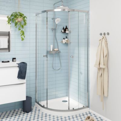 Portes de douche coulissantes accès d'angle quart de cercle l.90 x L.90 x H.195 cm, verre transparent, profilés aluminium chrome, GoodHome Ledava