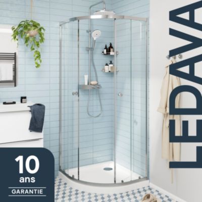Portes de douche coulissantes accès d'angle quart de cercle l.90 x L.90 x H.195 cm, verre transparent, profilés aluminium chrome, GoodHome Ledava